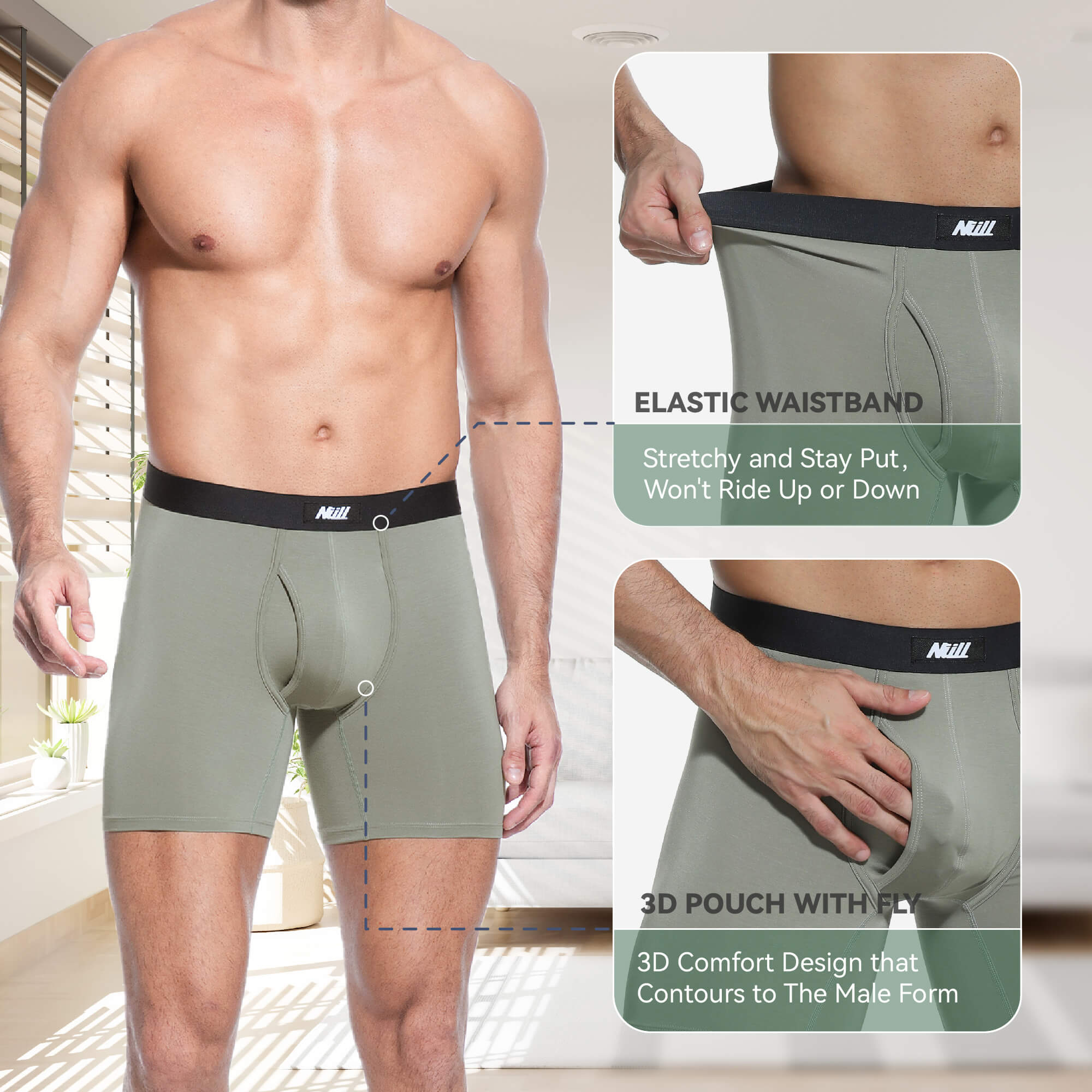 Men's Modal Boxer Briefs With Fly Pouch 4 Pack