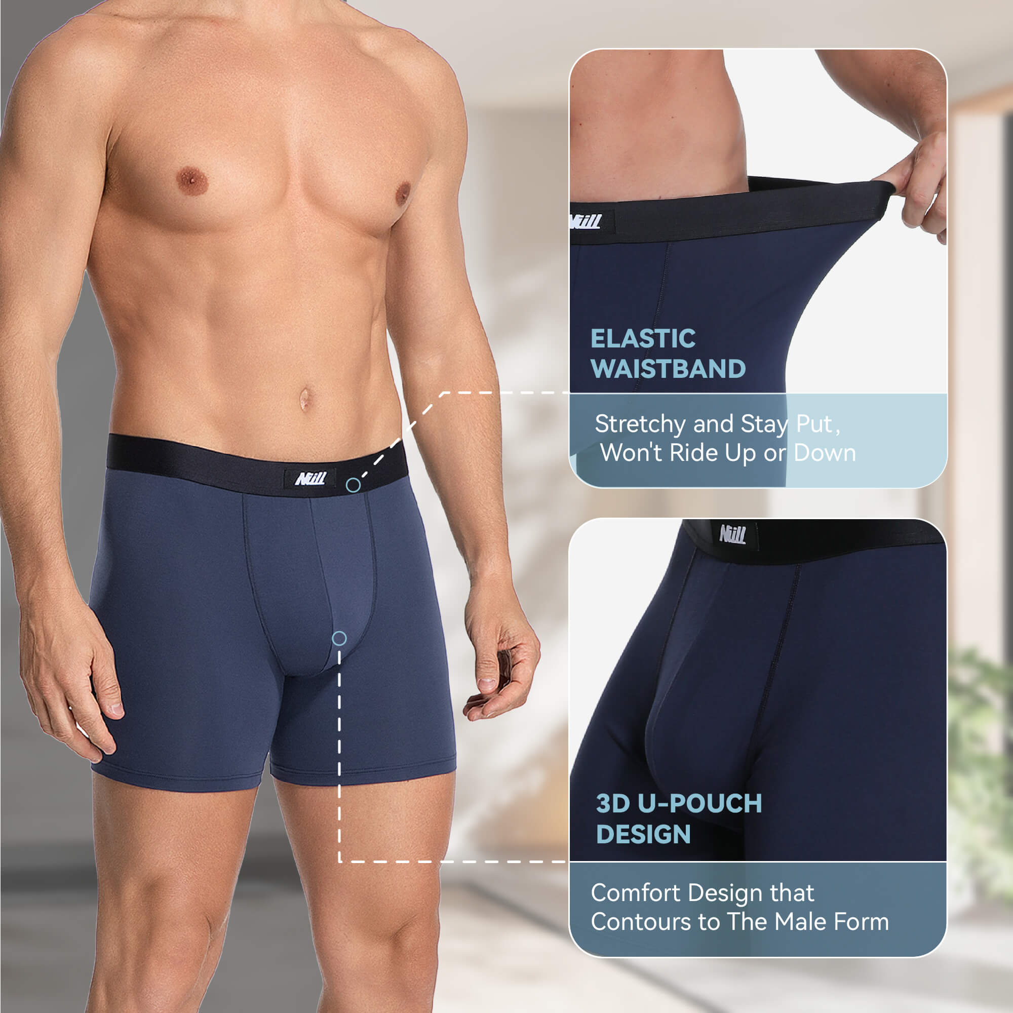 Men's Modal Boxer Briefs with 3D Pouch 4 Pack